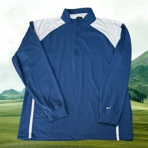 Nike Blue and White Quarter Zip Performance Sweatshirt Lightweight XL
